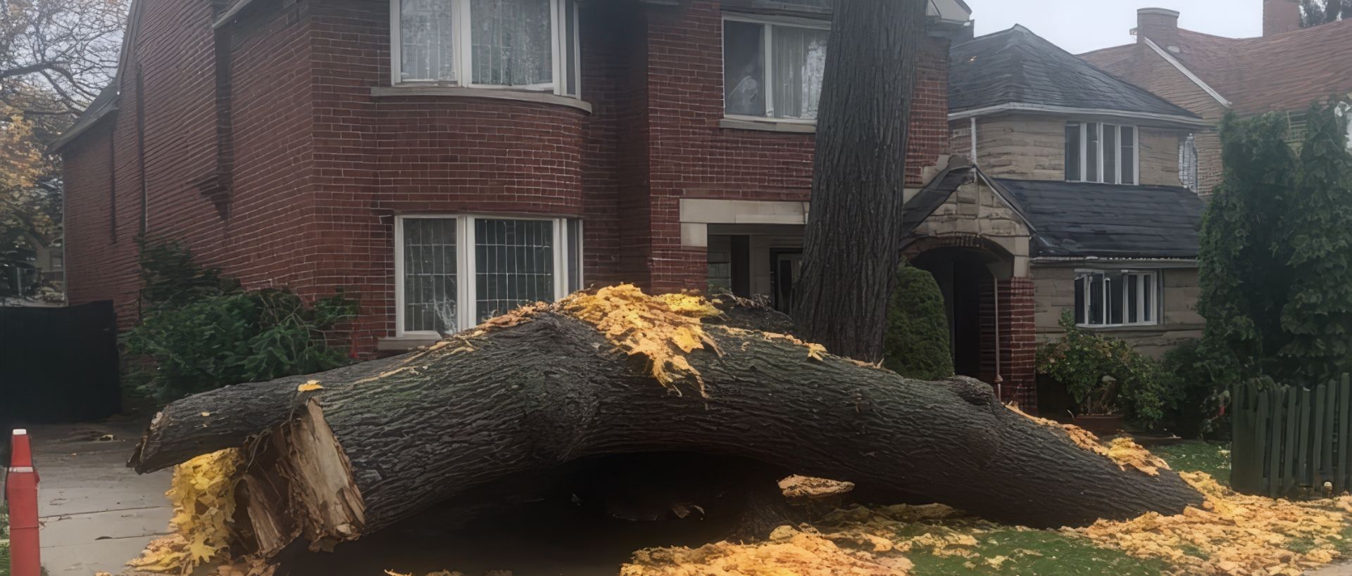 Professional arborist crew performing tree service in a Massachusetts residential yard